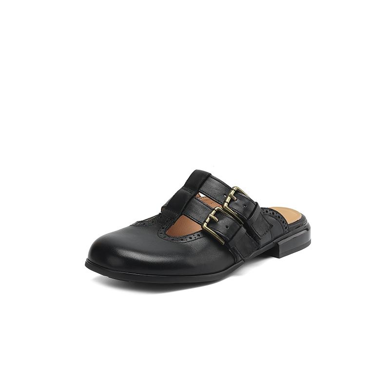 Fashion New Fashion Sandal Women Pumps Shoes Sexy Slingback Heels Retro Leather Party Casual Summer Round Toe Shoes Mueller Slippers