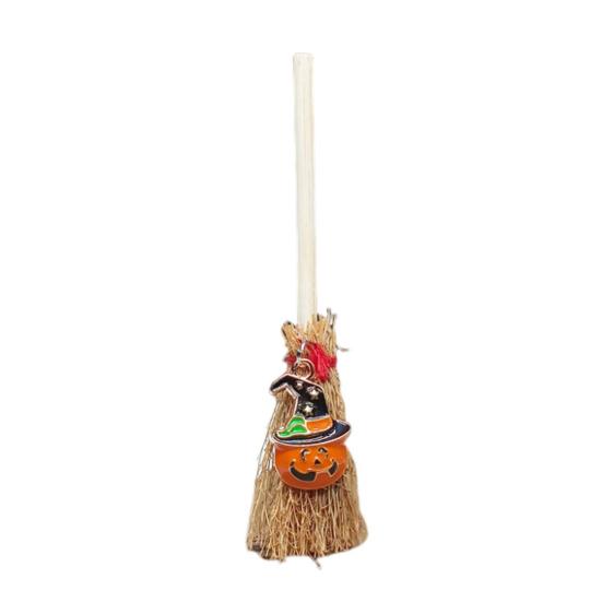 Mini Witch Broom Car Pendant Wooden Halloween Ornament for Rearview Mirror 1:6/1:12 Miniature Doll Houses Scale Accessory