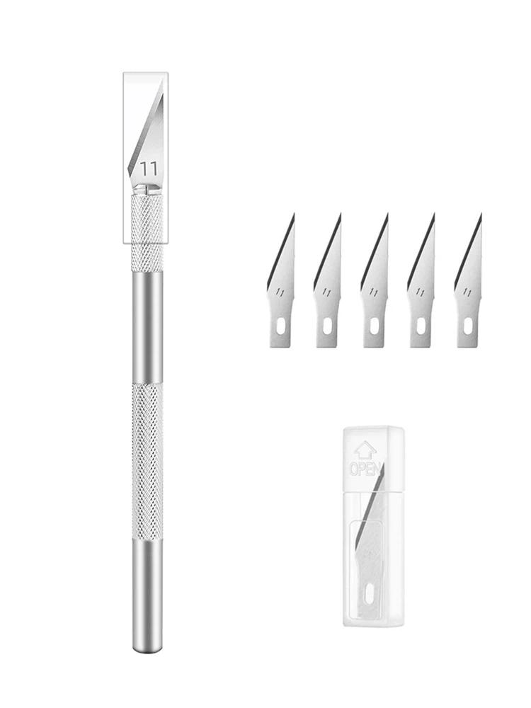 Non-Slip Metal Scalpel Knife Tools Kit Cutter Engraving Craft Knives+5pcs Blades Mobile Phone PCB DIY Repair Hand Tools