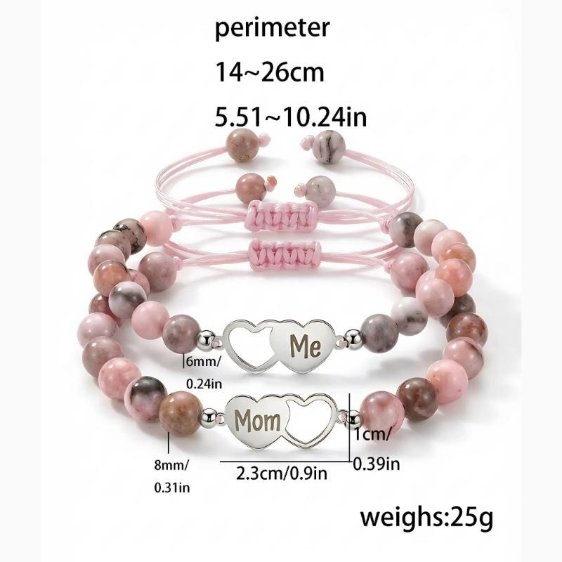 1 Set Elegant Mother And Child Beaded Bracelet Pink And Silver Optional Wristband For Family Bonding