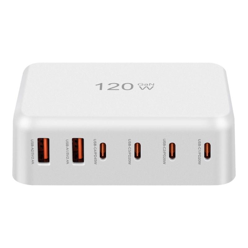 PD120W 4C2A Desktop Charger 4USB C 2USB A Port Fast Charging Hub Power Adapter for Multiple Devices ABS Housing