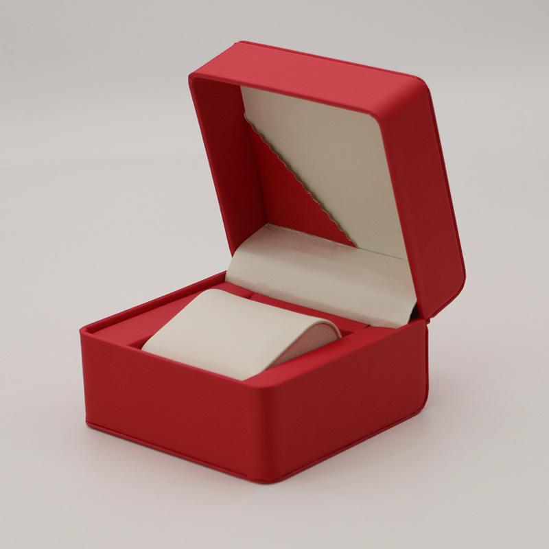 Rounded Corner PU Leather Single Watch Storage Box with Threaded Flip Cover