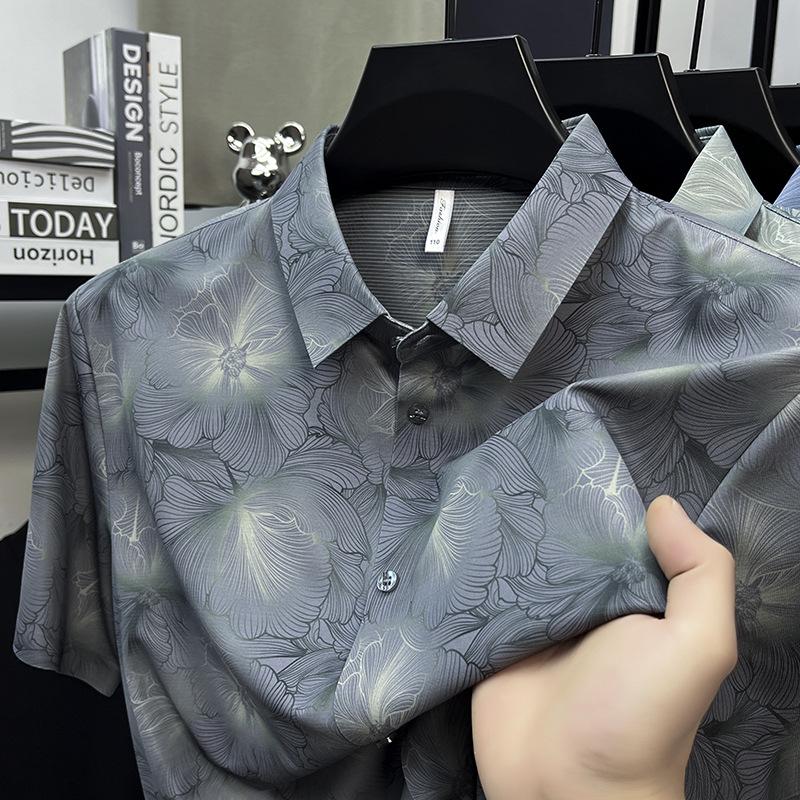 Printed Short Sleeve Shirt Men's Summer Breathable Casual