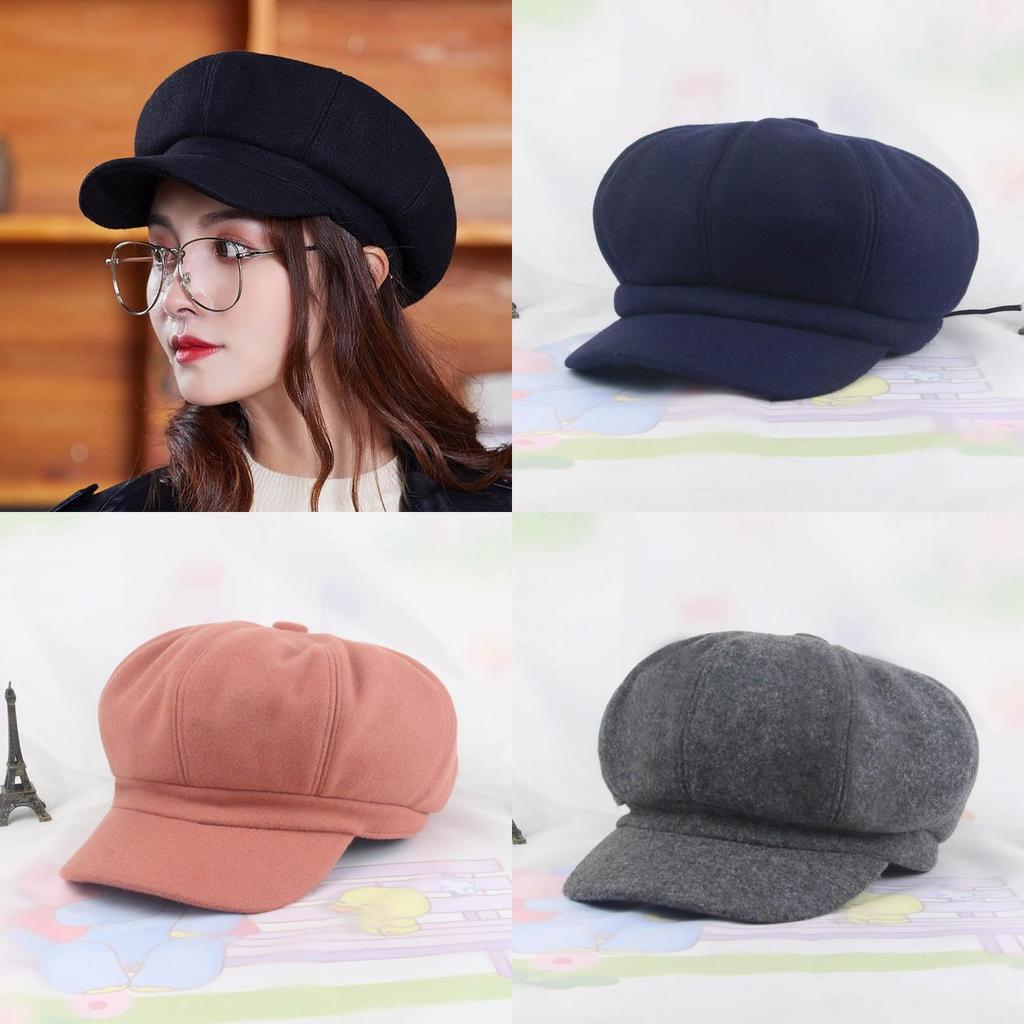 Chic And Stylish Women Vintage Solid Wool Gatsby Newsboy Octagonal Hat Cabbie Driver Cap