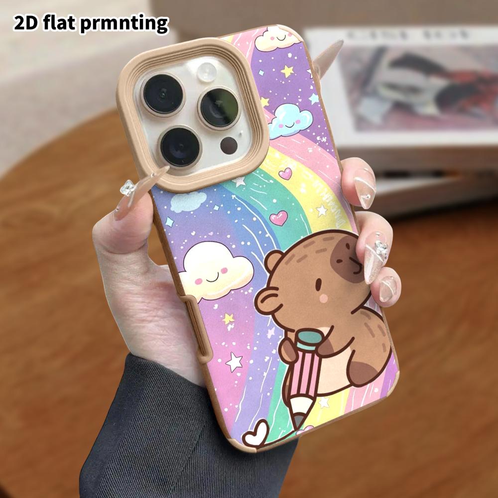 Phone Case: Lambskin 2D Flat Samsung Galaxy A34 A35 M05 M06 S20 S22 S21 FE Plus 5G Protective Case, Holding a Pencil Capybara, Christmas and Halloween