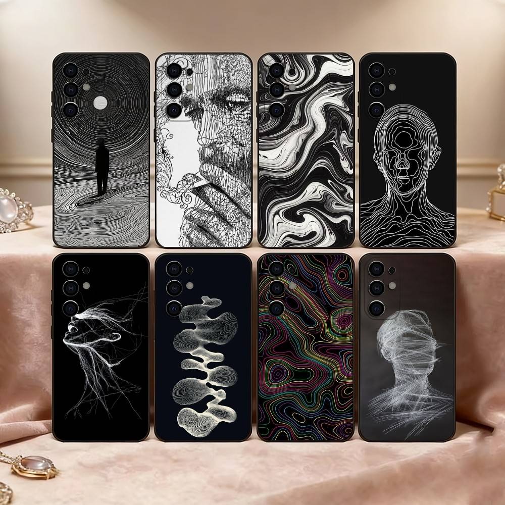 Minimalistisches Linienkunst Handyhülle Schwarzes Silikon Weich Für Samsung S25,S24,S21,S22,S23,S30,Ultra,S20,Plus,Fe,Lite