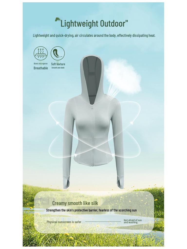 Women's UPF50+ Ice Silk Hooded Sunscreen Jacket - Summer Sports Outdoor Anti-UV Protection Top