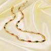 New Arrival Dainty Multi Color Gemstone Layered Necklace Waterproof Jewelry Rectangle Colorful Cubic Zircon Link Chain Necklace