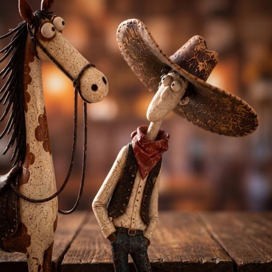 Handcrafted Horse Sculpture 1/2Pcs West Cowboy Figurine, Cartoon Resin Statue, Figurine Shaped Desktop Decoration for Home Office Western Statue