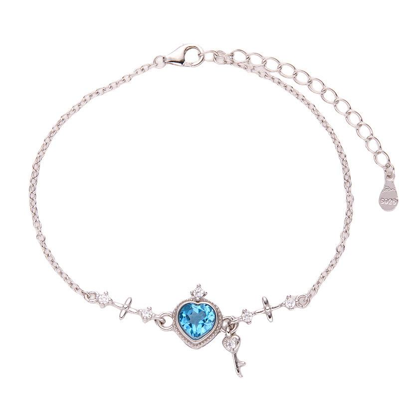 S925 Sterling Silver Inlaid With Natural Garnet Colored Treasure Topaz Love Lock Bracelet Women'S High-End Jewelry