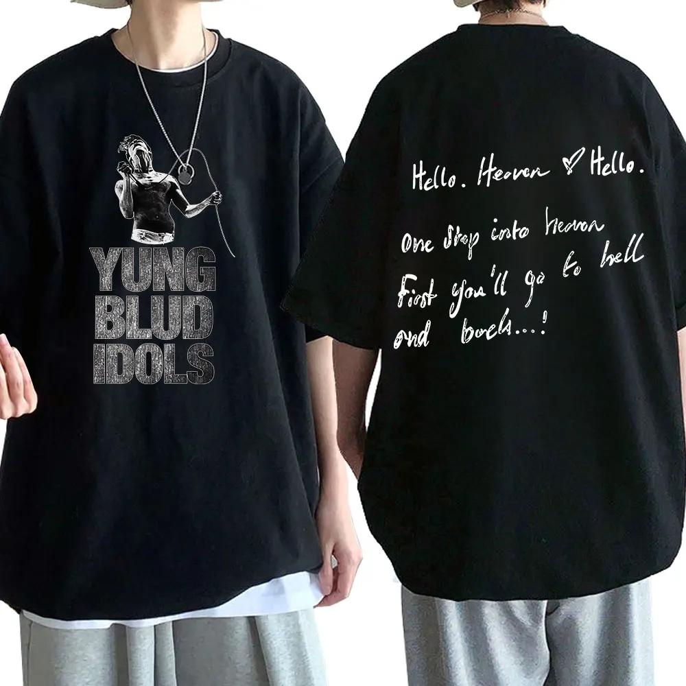 

2025 Мужская футболка с коротким рукавом из 100% чистого хлопка с принтом паттерна тура альбома Idol от youngblud, хип-хоп, повседневная уличная одежда M