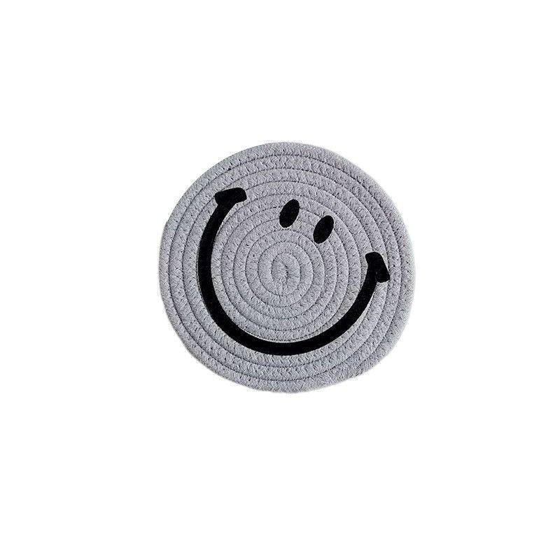 Smiling Face Round Mat Woven Ramie Placemats Anti Slip Dining Table Mats Non-Slip Tableware Bowl Pads Kitchen Drink Cup Coasters