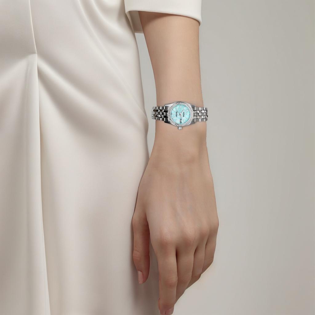 TITONI Plum Blossom Elegant Yiren Series Automatic Mechanical Movement 100 Meters 27mm Blue Dial Stainless Steel Case Stainless Steel Strap 729 S-719