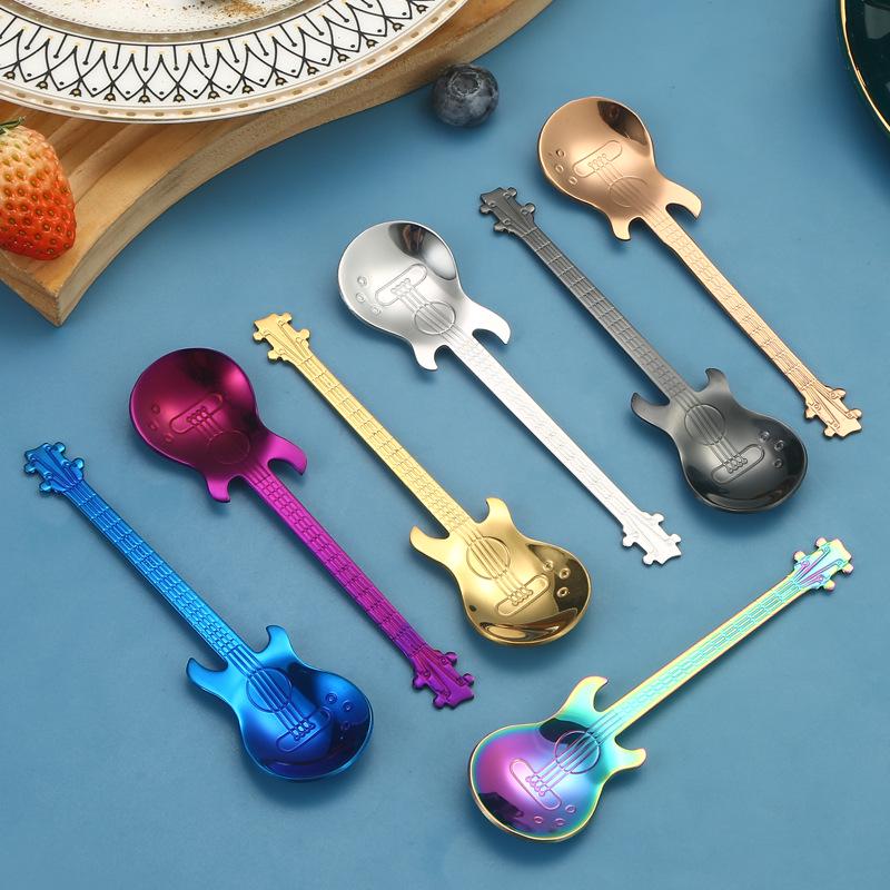 304 Stainless Steel Colorful Guitar Coffee & Dessert Stirring Spoon