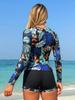 Set Costume da Bagno Sportivo da Donna a Maniche Lunghe con Zip - Top Bikini e Pantaloncini a Pantaloncino