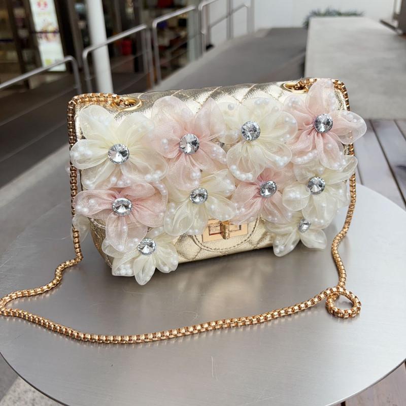 2025 Luxury Designer Women 3D Flower Diamonds Shoulder Crossbody Bag Brand Argyle Pattern Square Handbag Lattice Evening Bag