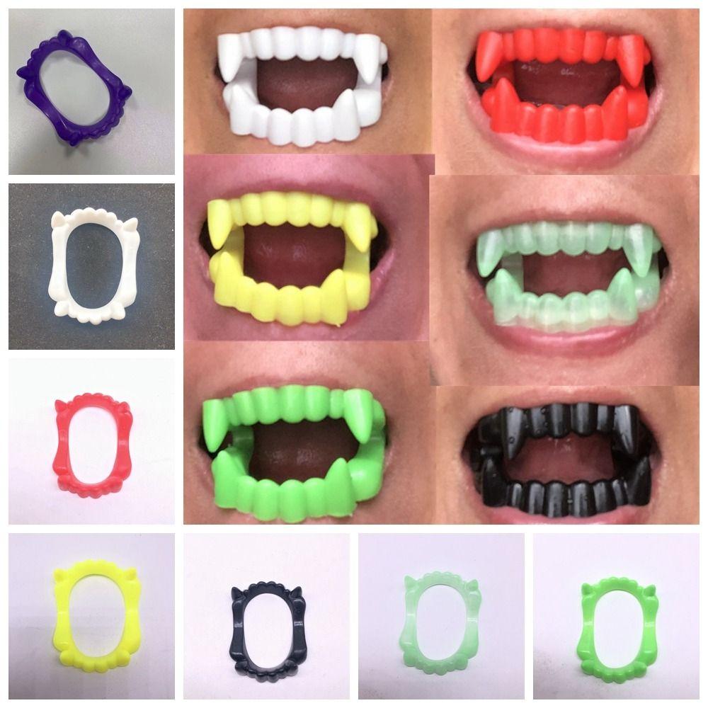 10 Pcs/set Glow Halloween Fake Teeth Plastic Zombie Fake Teeth Funny Luminous Dentures Unisex
