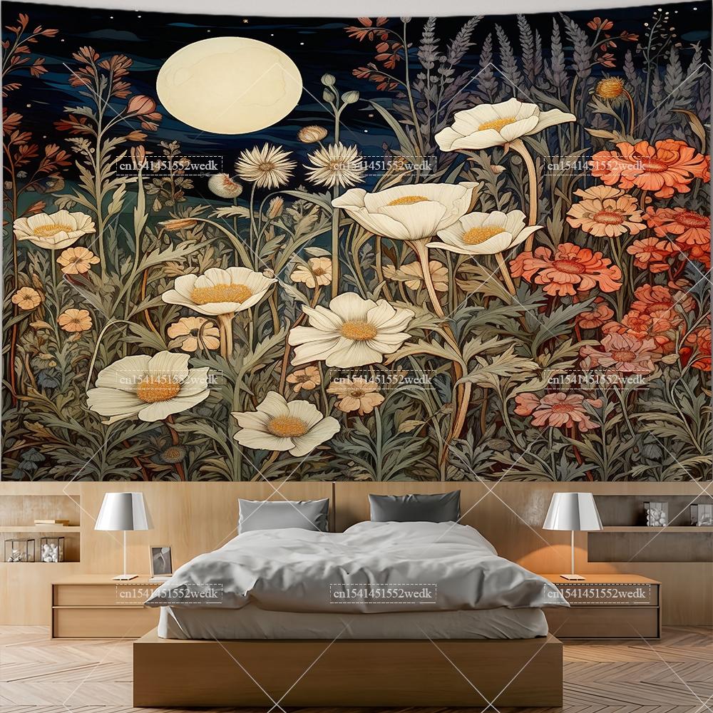 Wildflowers Tapestry Wall Hanging Garden Floral Botanical Tapestries Room Deocr Red Poppies Scenery Photography Background Cloth