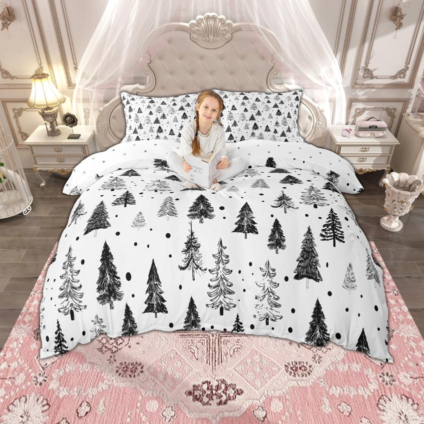 Homewish Christmas Tree Duvet Cover Set for Boys Girls, Happy New Year Bedding Set, Merry Xmas Quilt Cover Set for Kids Bedroom