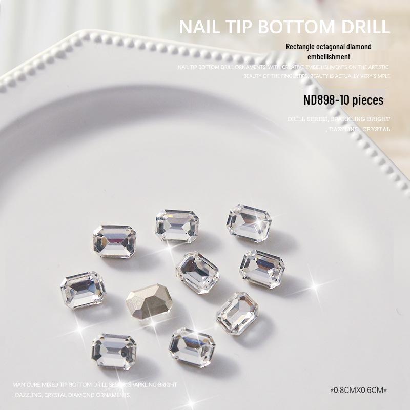 Moonlight Nail Art Diamond Decorations - 10 Pieces: Rectangle, Octagon, Square, Pointed Bottom Designs