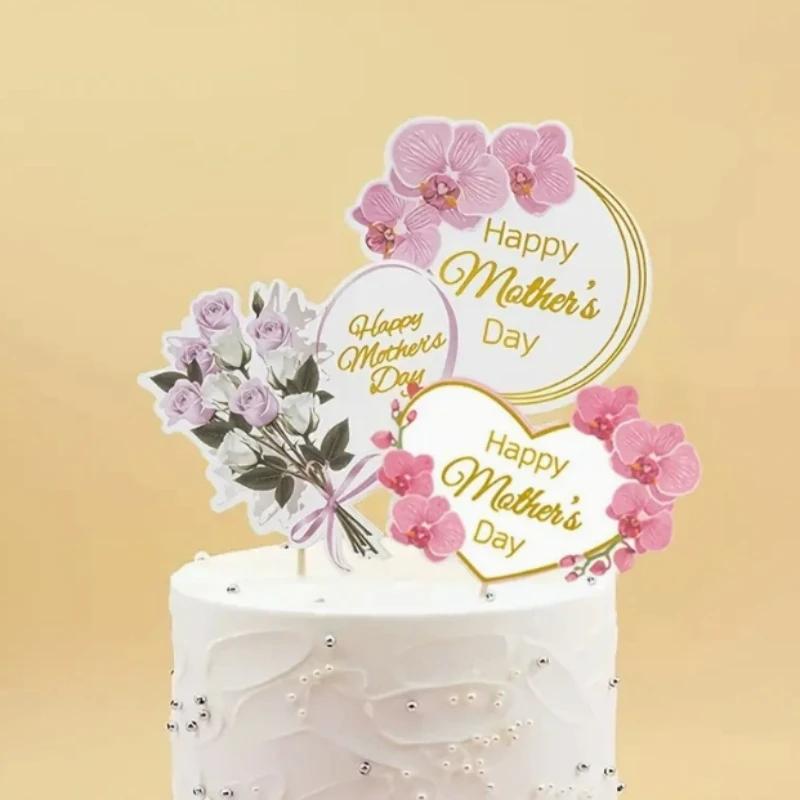10pcs Mother's Day Cake Standing Plaque Cake Dessert Insert Plaque Heart Shape Standing Plaque for Mother's Day Decoration