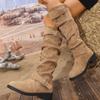 New Large Size Retro Pile Boots Women's Autumn Thick Heel Skinny Long Boots Western Cowboy Knight
