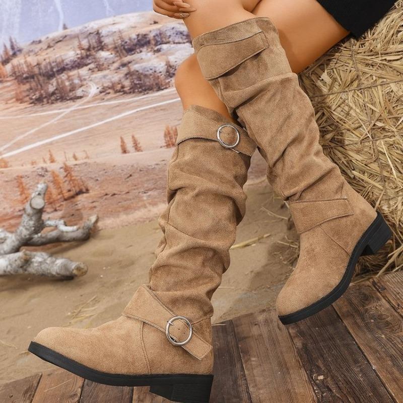 New Large Size Retro Pile Boots Women's Autumn Thick Heel Skinny Long Boots Western Cowboy Knight