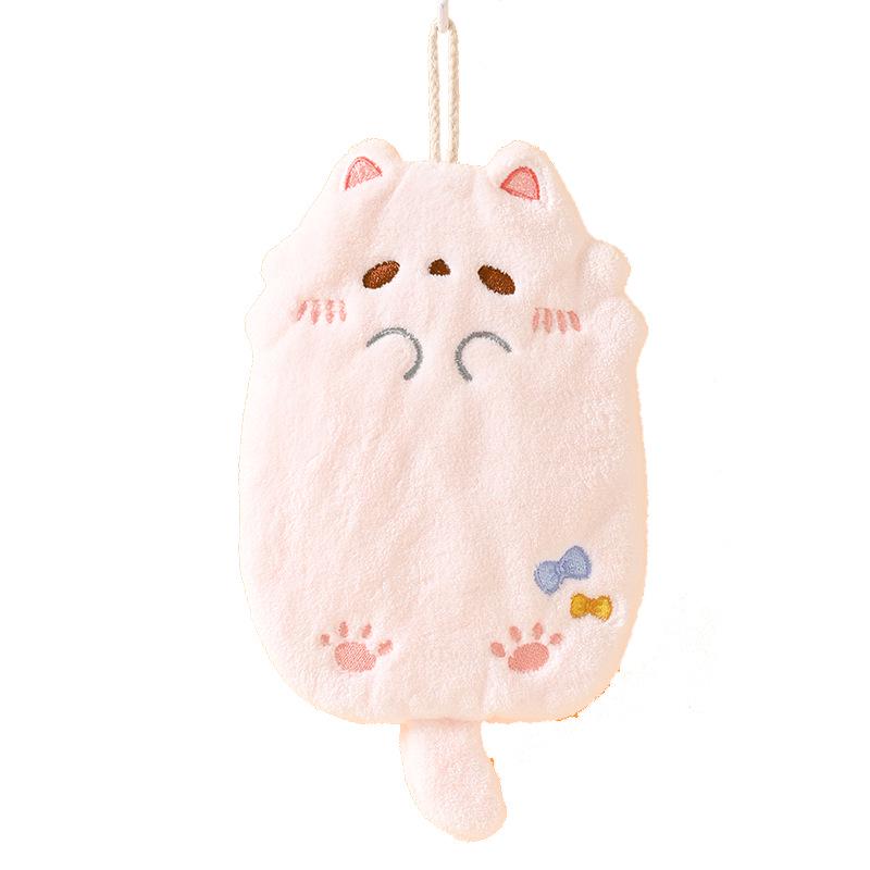 Cute Cartoon Tanuki Wall-mounted Coral Fleece Hand Towel - Thick, Non-Shedding, Absorbent for Kitchen or Bathroom