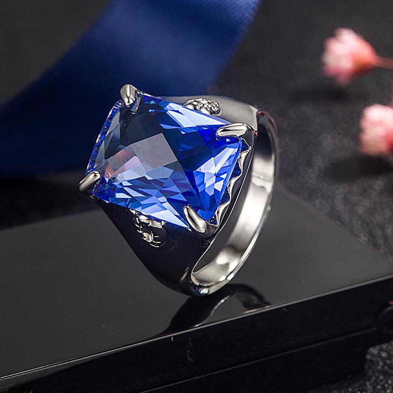 2026 Business Blue Crystal Men's Ring European and American Diamond Sapphire Ring Ring Jewelry