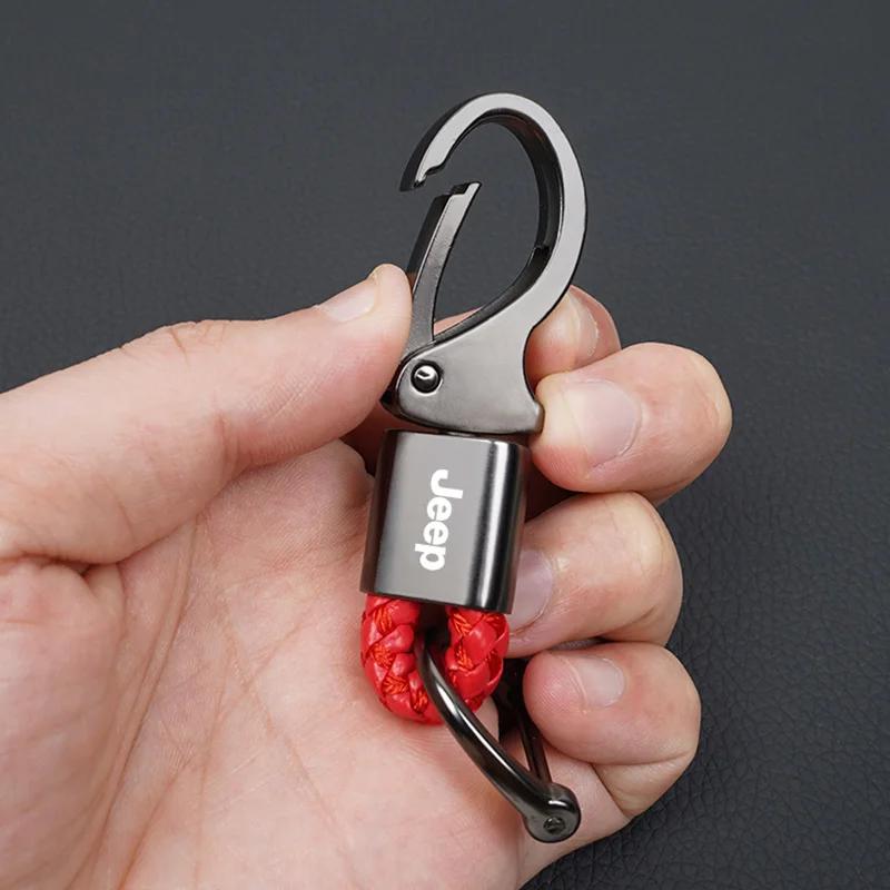 För Jeep Zinklegering Bilnyckelring Flätad Rep Nyckelring Nyckeltillbehör För Jeep Grand Cherokee Wrangler JK Gladiator Compass R