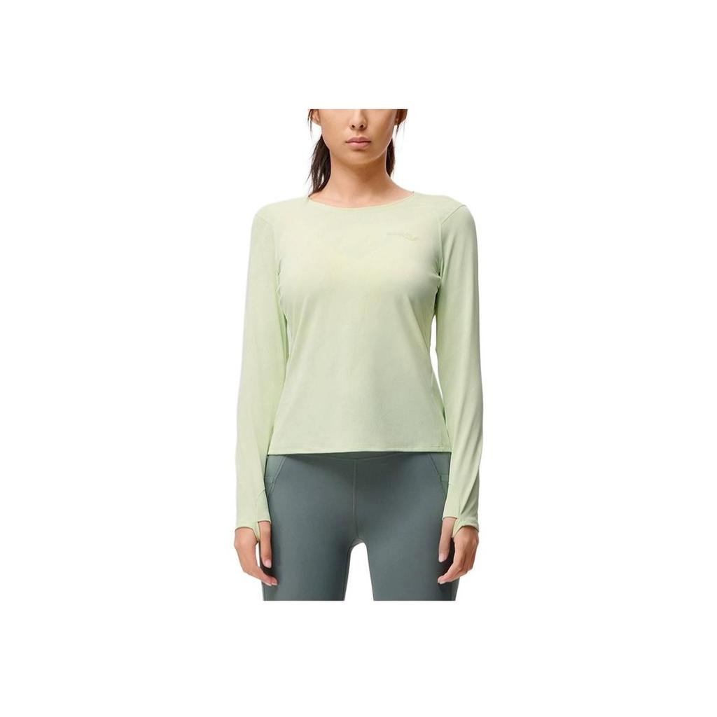 SAUCONY Solid Color Round Neck Pullover Long Sleeve T-Shirt Women Tops Milk-Yellow Green SC1249004C-GE04