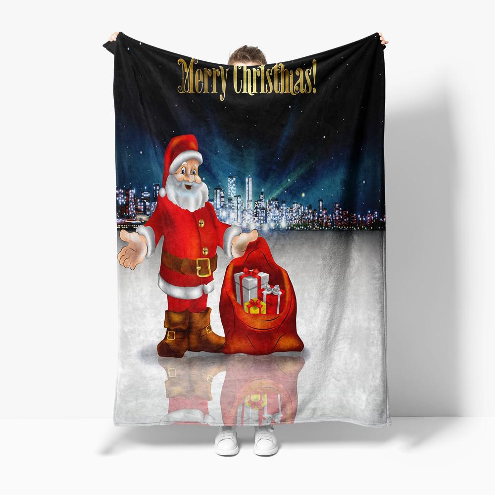 TU Festive Christmas Throw Blanket Cozy Holiday Decor Reversible Flannel Blanket Xmas Gift Home Comfort Soft Warm Bedspread Holi