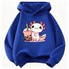 Soft Children Hoodie, Cute Axolotl Drinking Bubble Tea Cartoon Print Pullover Sweatshirt, Autumn Winter Long Sleeve Top For Kids Daily Casual Wear