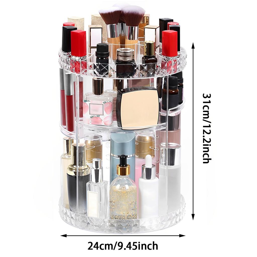 360° Drehbarer Make-up-Organizer Lippenstift Hautpflege Desktop Schminktisch Ausstellungs-Aufbewahrungsbox 3 Etagen Badezimmerregal
