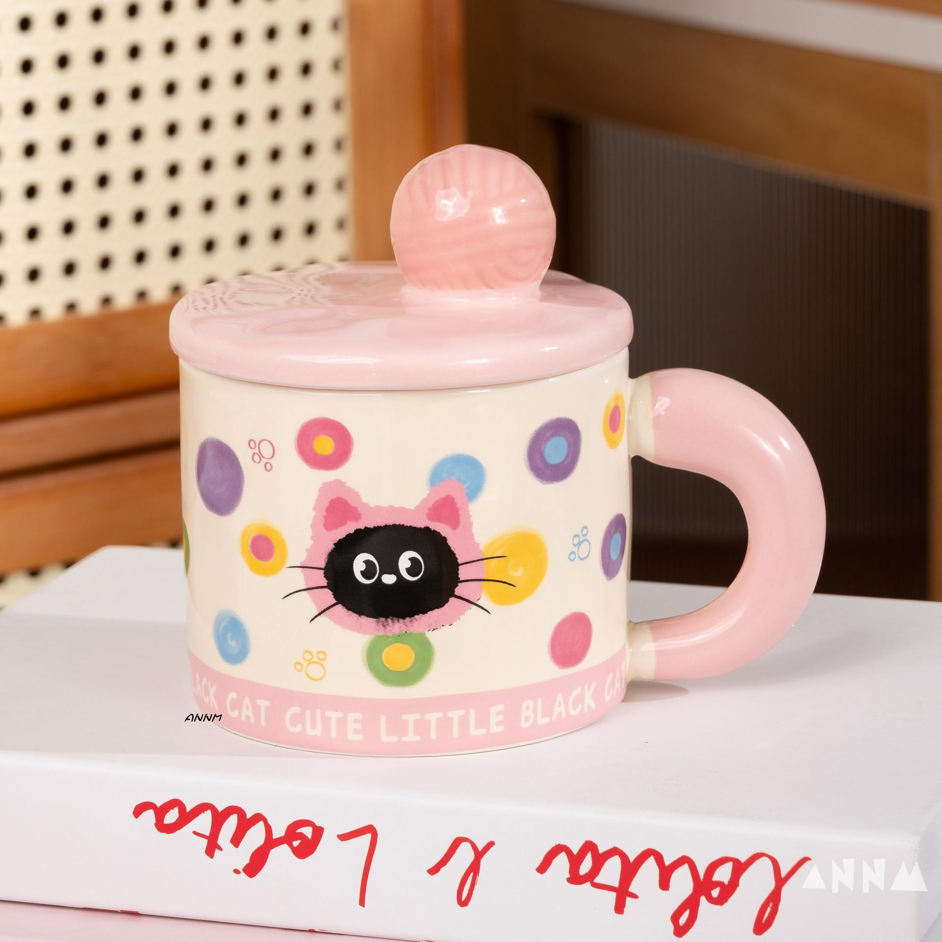 Creative girl heart ceramic mug cartoon cute mug drinking cup cat coffee mug souvenir tote case 301-400ml