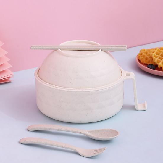 Noodle Bowl with Lid And Handles Double-Layer Insulated Microwave Ramen Bowl Set with Chopsticks Spoon