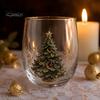 Decorative Party Drinkware Christmas Cocktails Glass, Santa Snowman Reindeer Tree Design Tumbler, 300ml Lead-free Wine Glasses Holiday for Cocktail