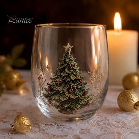 Decorative Party Drinkware Christmas Cocktails Glass, Santa Snowman Reindeer Tree Design Tumbler, 300ml Lead-free Wine Glasses Holiday for Cocktail
