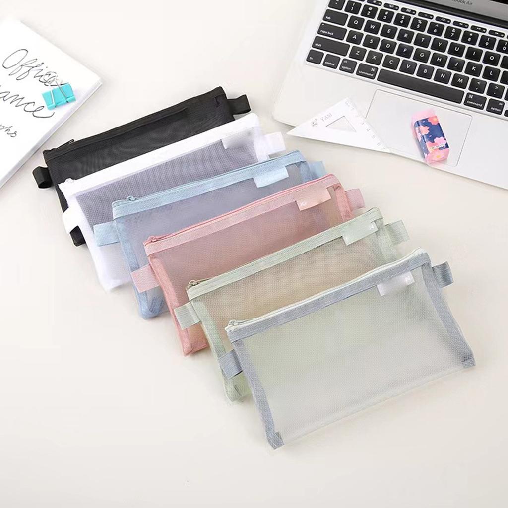 Transparent Mesh Storage Bag Cosmetic Makeup Organizer Travel Toiletry Bag 20.5*12cm 20*6cm Lipstick Storage Pouch Pencil Case