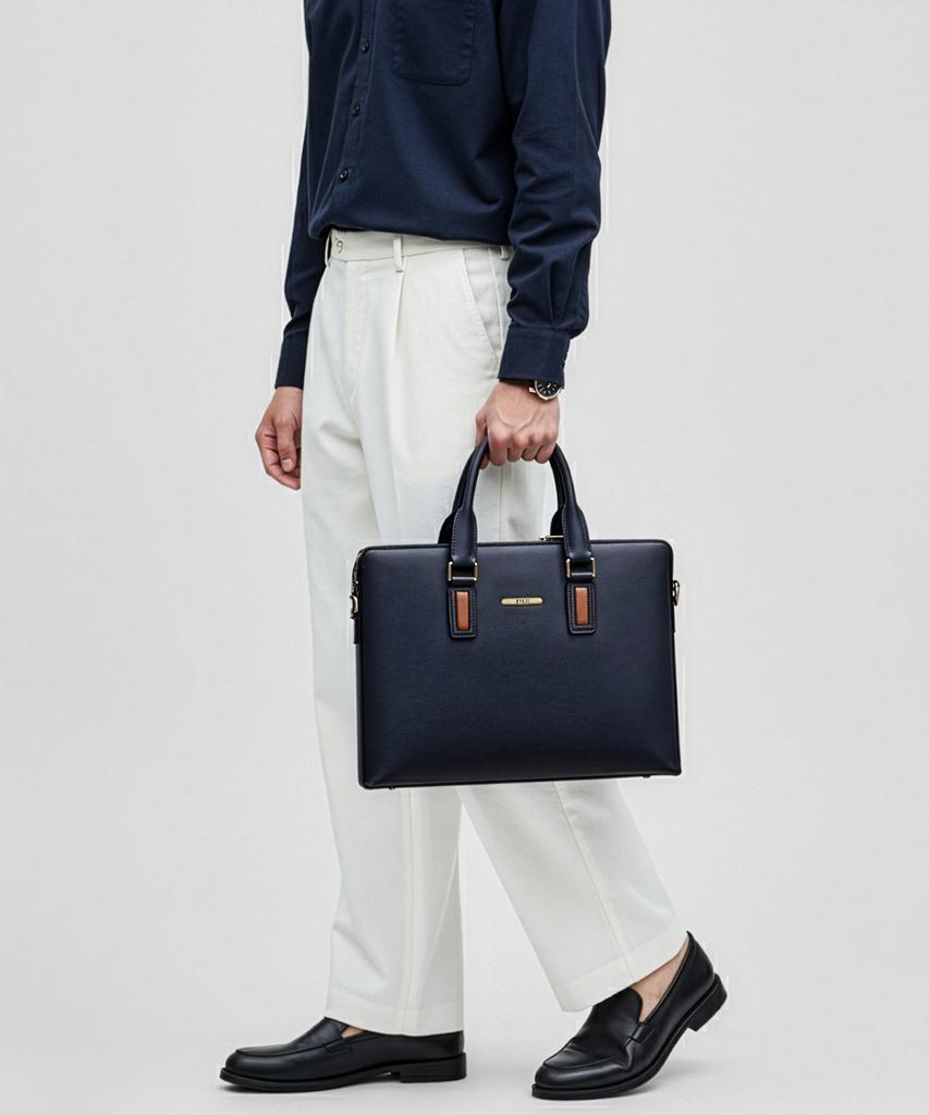 Tantin Genuine Cowhide Men'S Briefcase T13073 Navy