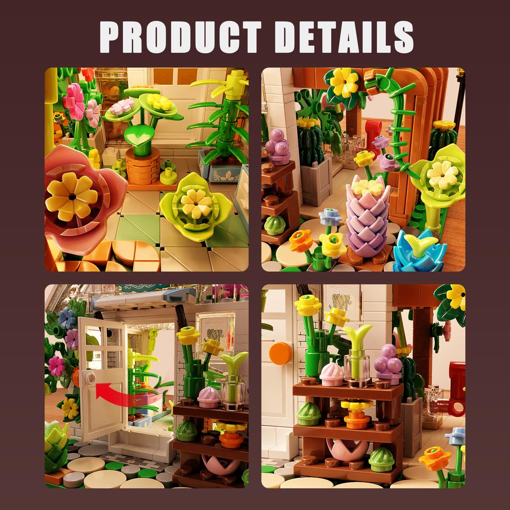 719PCS Flower House Building Block Toy Set City Street View Assembly Puzzle Bricks Model with LED Light Desktop Decoration Gifts