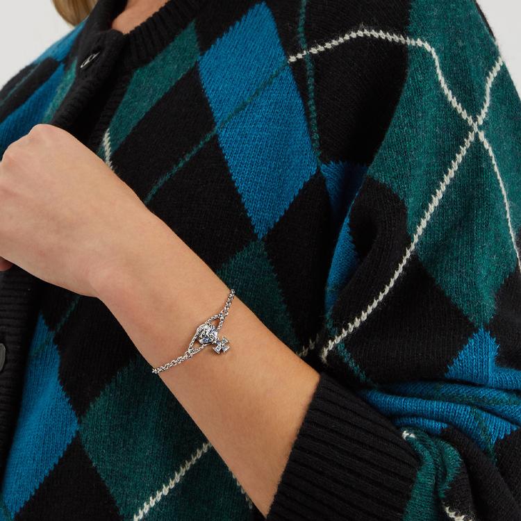 VIVIENNE WESTWOOD Mayfair Bas Relief Classic Series Studded Saturn Seasonal Limited Blue Diamond Silver Chain Bracelet Women Bracelet 61020032-02W388