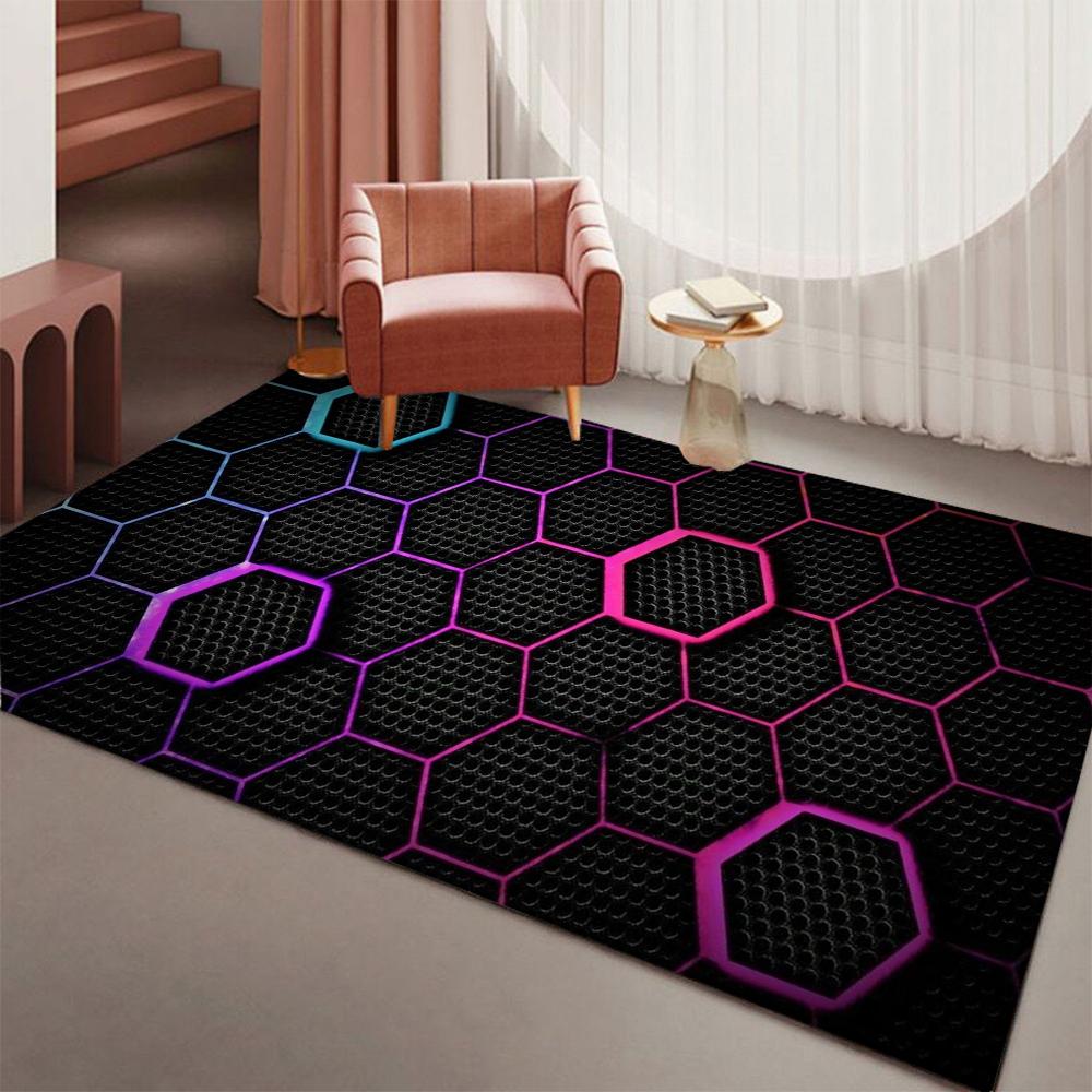 Hexagon Gaming Rug Neon Cool Carpet Mat Ergonomic Design for Gaming Room Setup Home Soft Badmat Large Carpet Indoor Mat Doormat