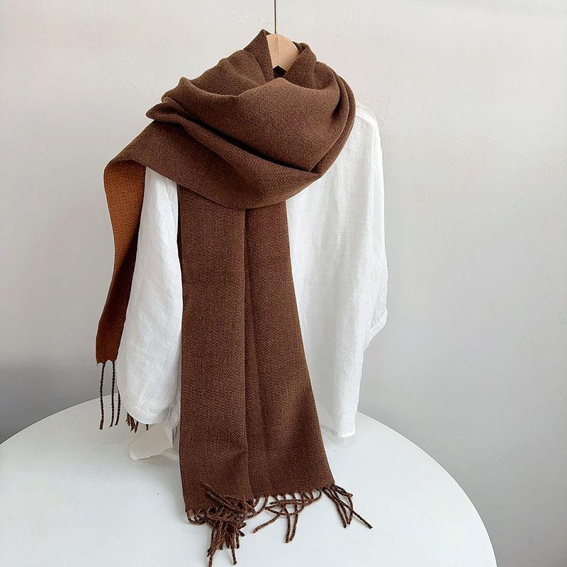 Winter Scarf Women Luxury Autumn Winter Double Sided Scarf Thicken Warm Shawl Classic Tassels Scarf Solid Color Soft Shawl