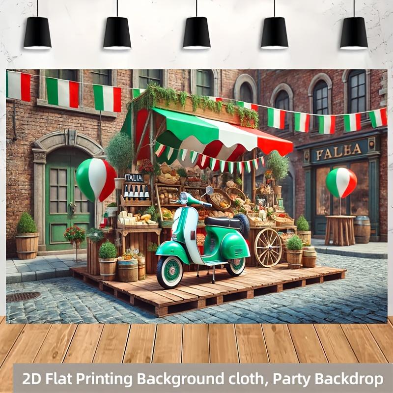 The Italian themed street market background fabric is perfect for families, gardens, and courtyard anniversary celebrations