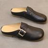 Leather Slippers Women Summer Outside 2026 New Lazy Shoes Flat Slippers Women Sandals Dames Muiltjes