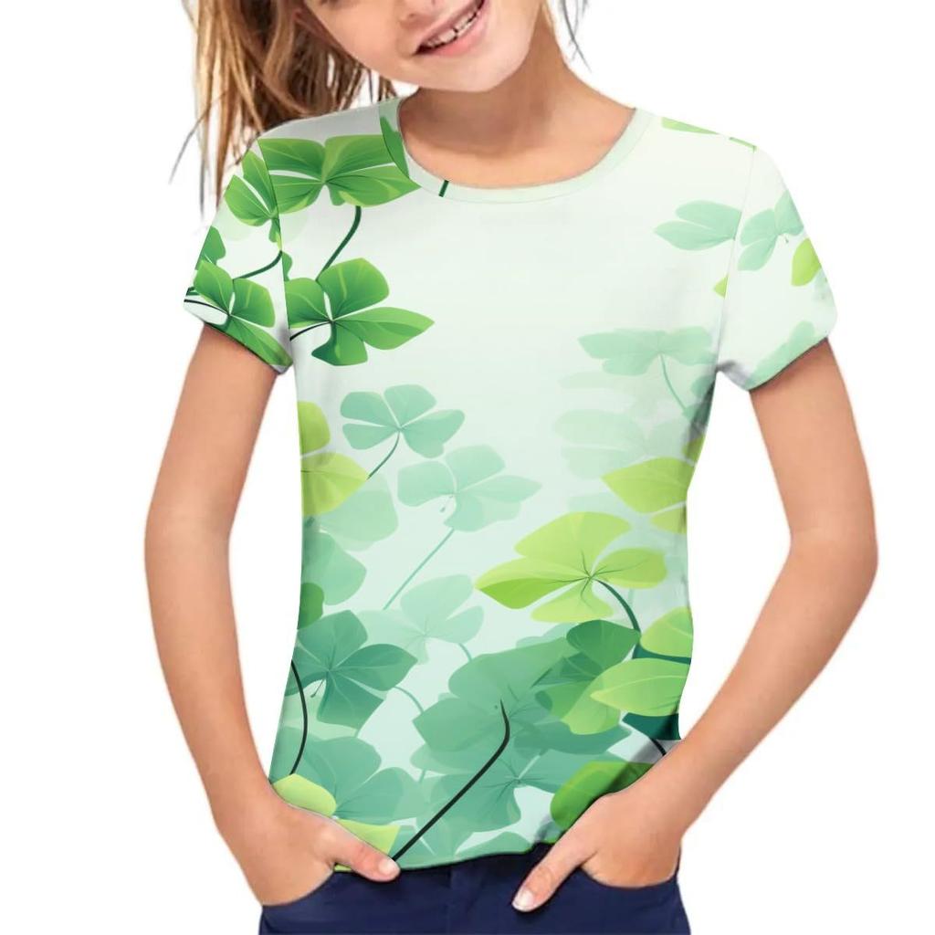 Kids T-shirt 3d Print Children's T-shirt Short Sleeved Loose Girls' Top 3D Fresh Clover T-shirt
