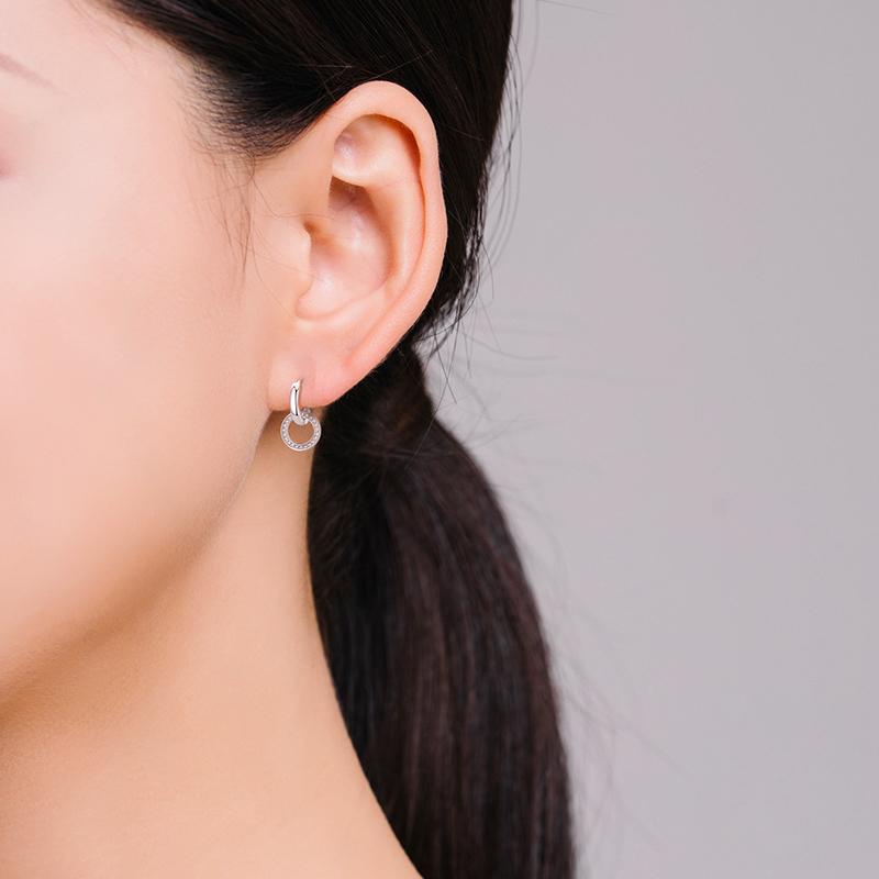 MODIAN Cercei cu picătură cerc de culoare aur trandafir Cercei cu picătură clasici din argint 925, rotund, transparent, CZ, pentru femei, bijuterii de nuntă