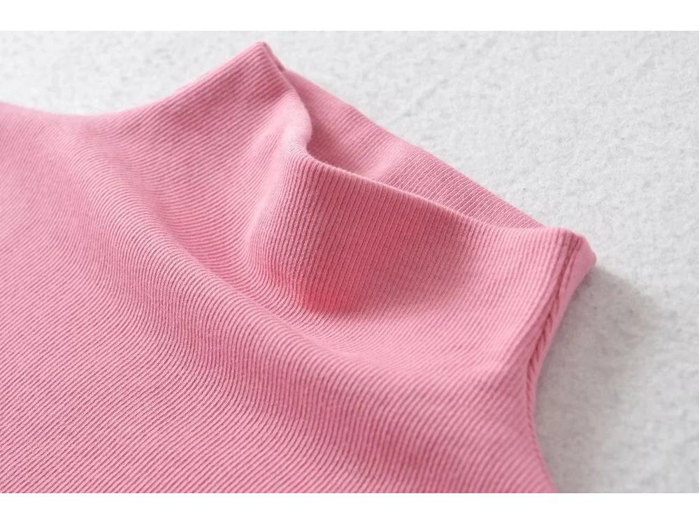 2025 Summer Women's Sleeveless Half-High Neck Fitted Vest with Curved Hem