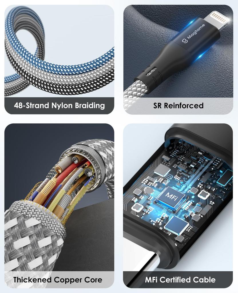 Magtame Lightning Cable To Lightning Cable with Magnetic 3A Fast MFi Metal iPhone Charging Cable Compatible with iPhone Pro USB-C Type-C Suction,